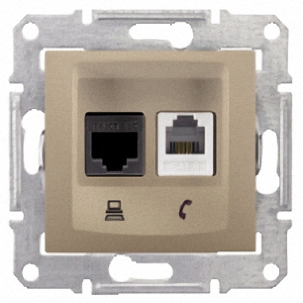 Розетка компьютерная RJ45 cat5e UTP + телефонная RJ11 Schneider Electric Sedna Титан SDN5100168